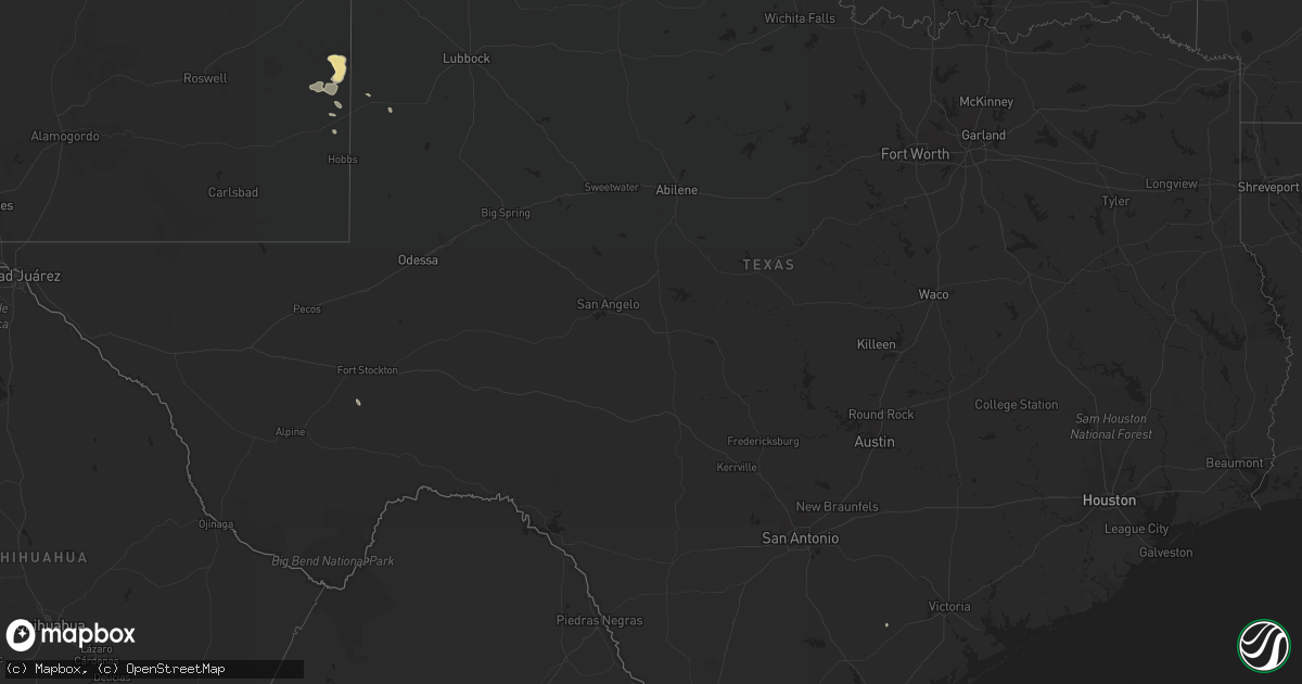 Hail map in Texas on August 21, 2015