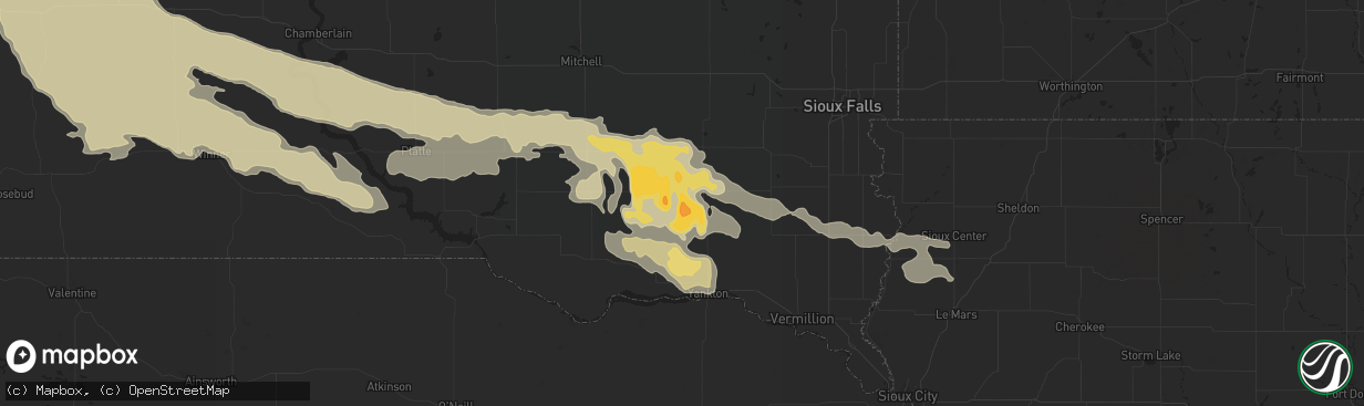 Hail map in Menno, SD on August 21, 2017