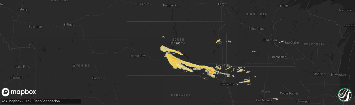 Hail map in South Dakota on August 21, 2017