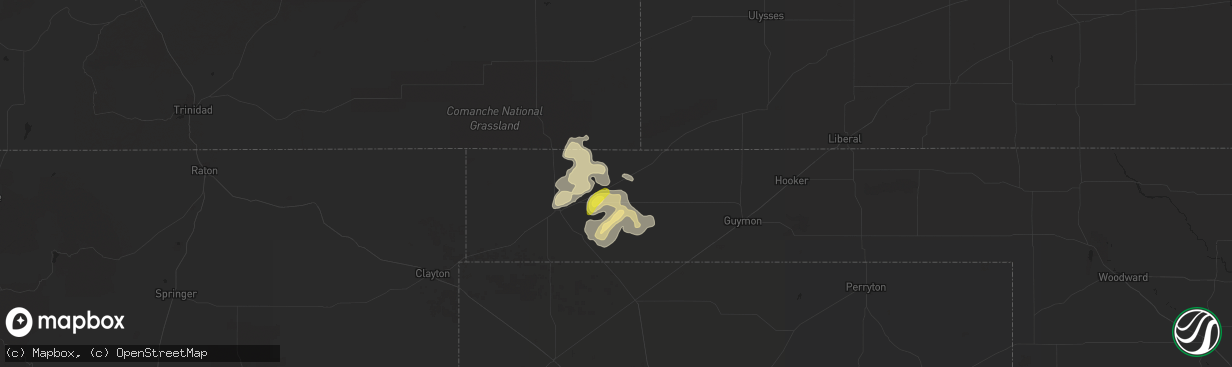 Hail map in Keyes, OK on August 21, 2018