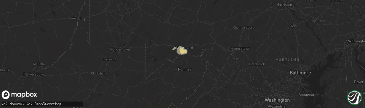 Hail map in Ridgeley, WV on August 21, 2018