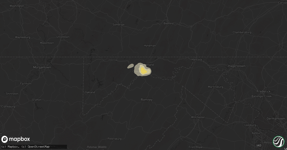 Hail map in Ridgeley, WV on August 21, 2018