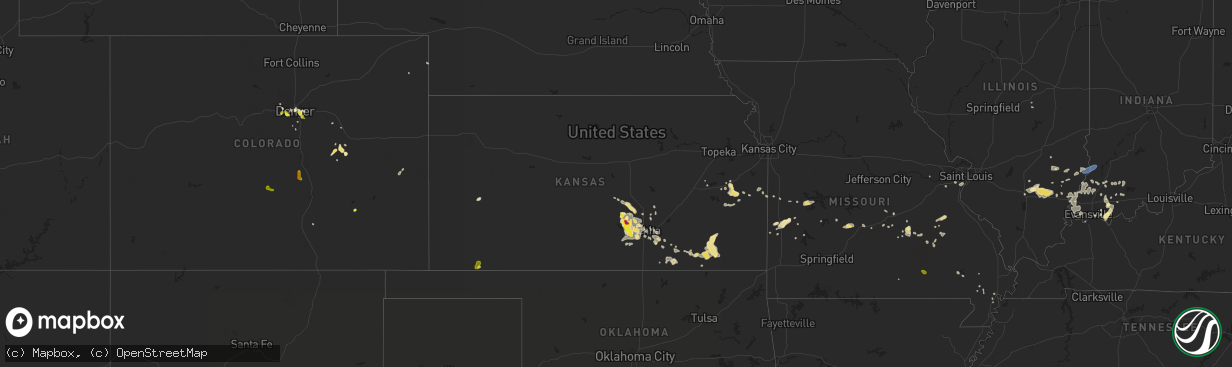 Hail map in Kansas on August 21, 2019