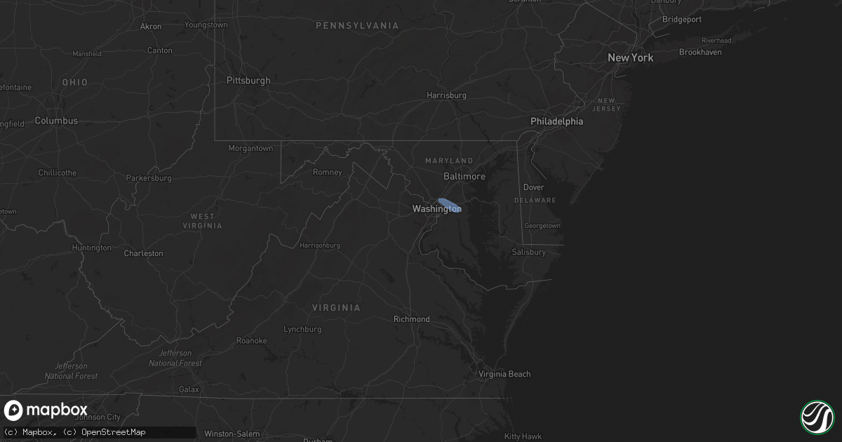 Hail map in Maryland on August 21, 2019
