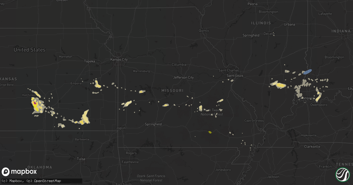 Hail map in Missouri on August 21, 2019