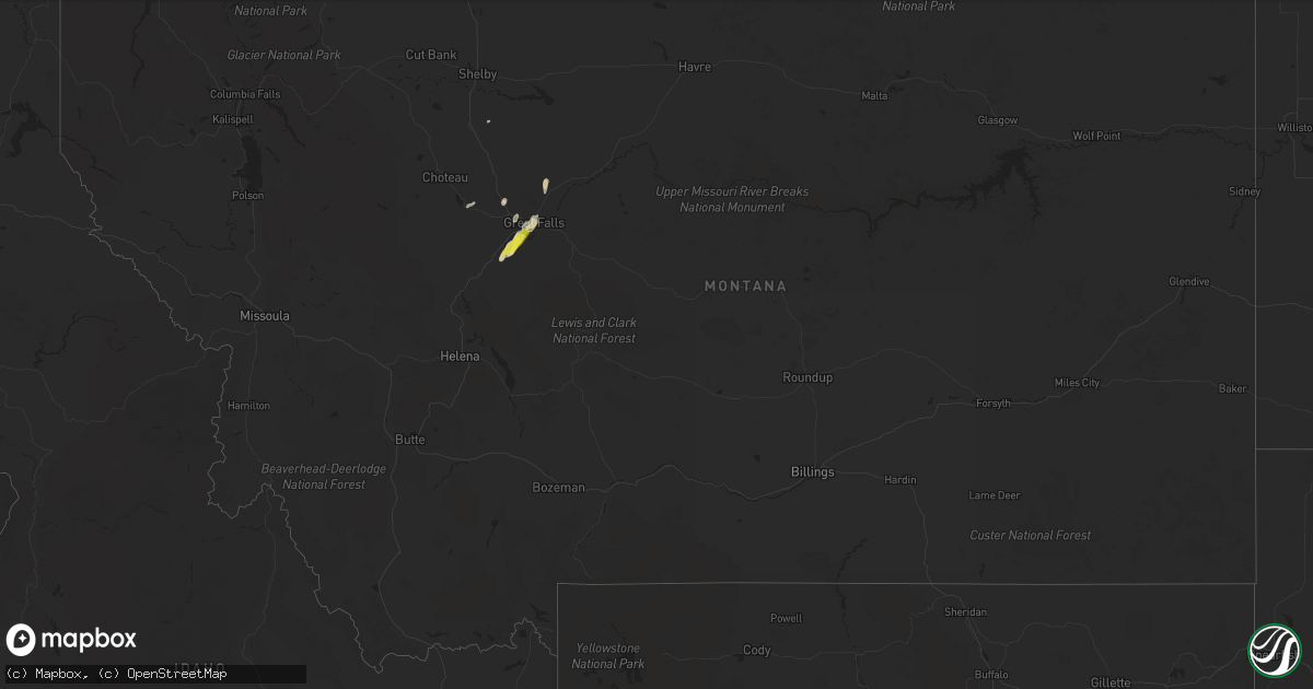 Hail map in Montana on August 21, 2019
