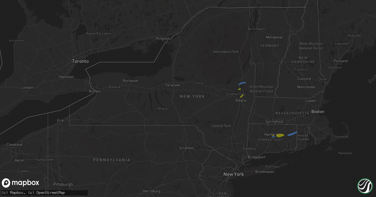 Hail map in New York on August 21, 2019