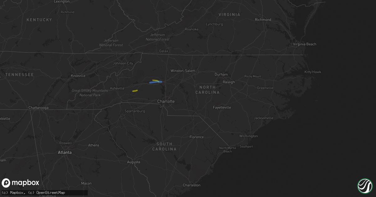 Hail map in North Carolina on August 21, 2019