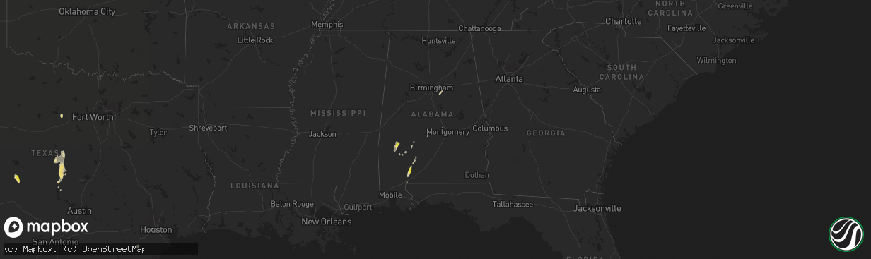 Hail map in Alabama on August 21, 2020