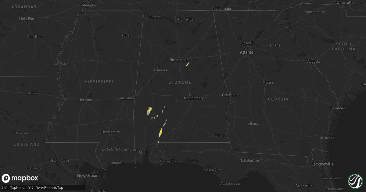 Hail map in Alabama on August 21, 2020