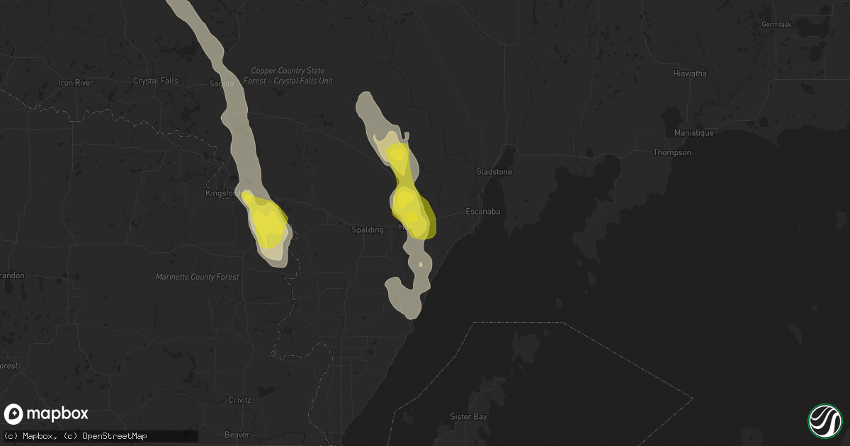 Hail map in Bark River, MI on August 21, 2020