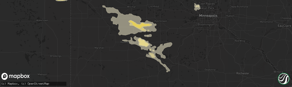 Hail map in Fairfax, MN on August 21, 2020