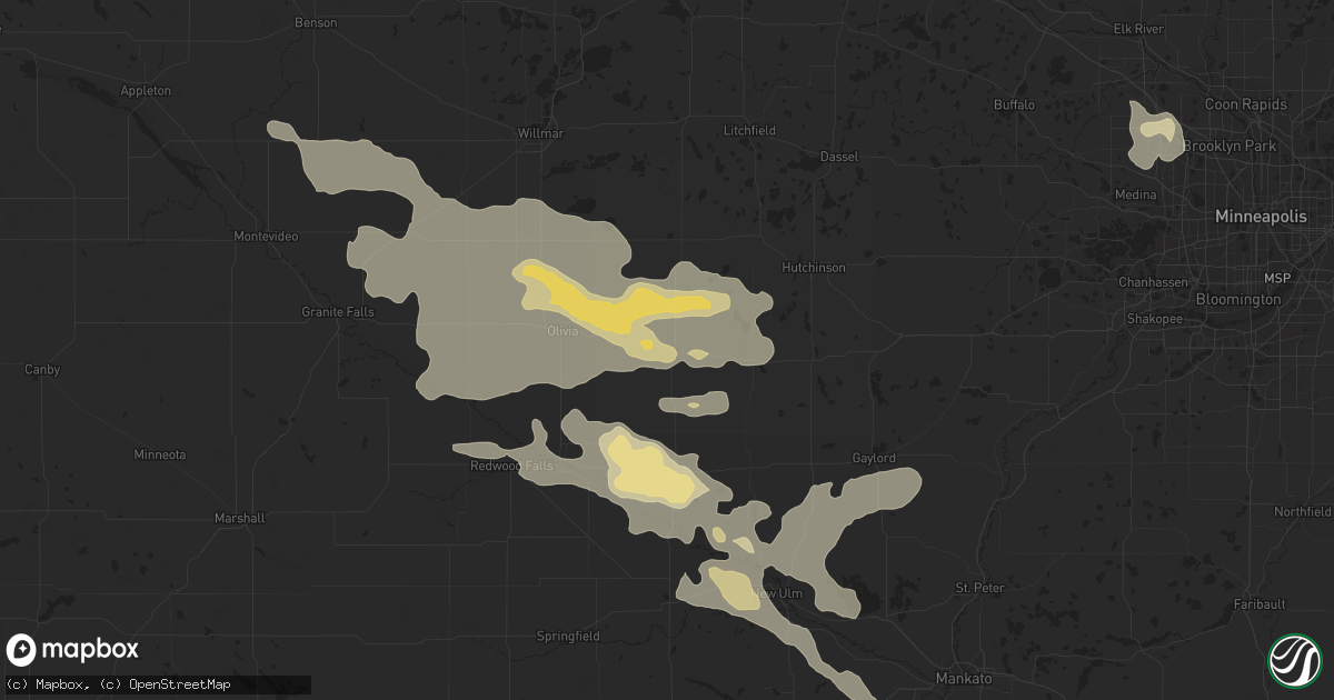 Hail map in Hector, MN on August 21, 2020