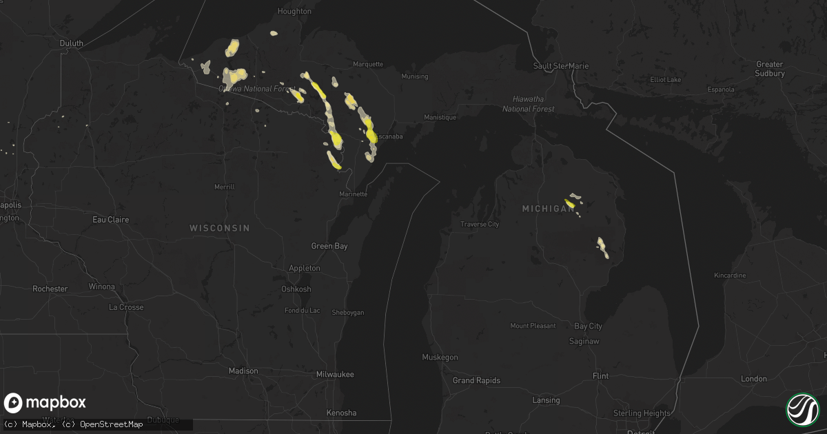 Hail map in Michigan on August 21, 2020