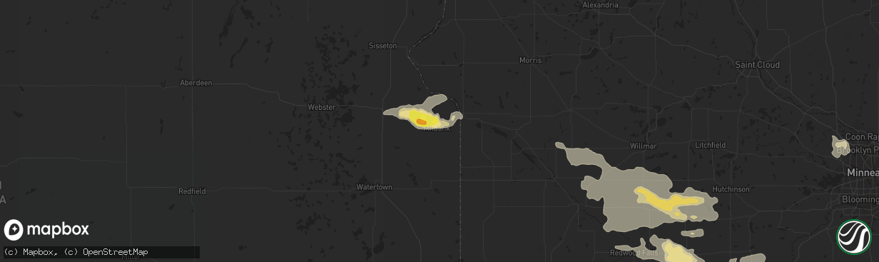 Hail map in Milbank, SD on August 21, 2020