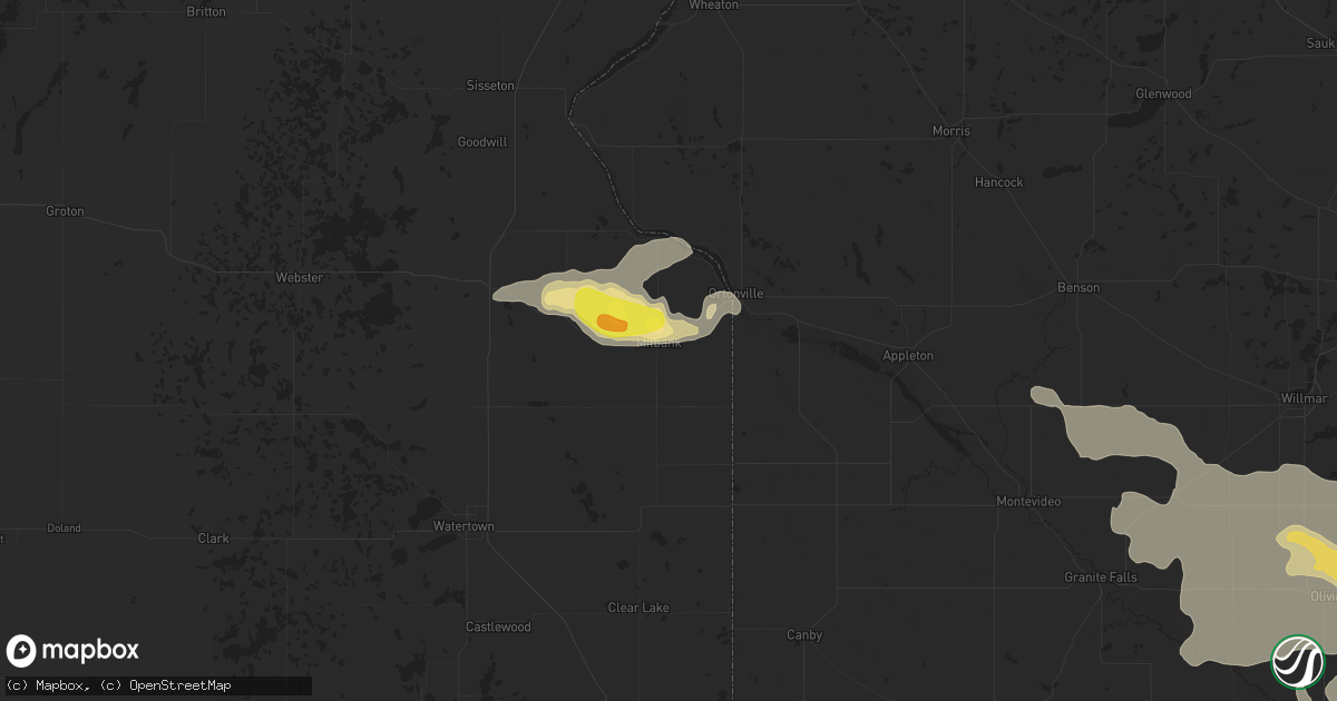 Hail map in Milbank, SD on August 21, 2020
