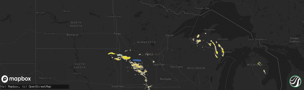 Hail map in Minnesota on August 21, 2020