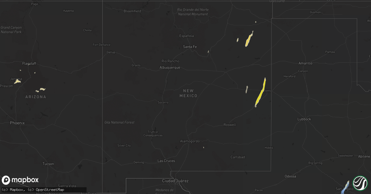 Hail map in New Mexico on August 21, 2020