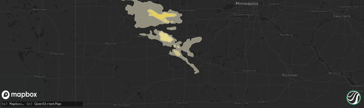 Hail map in New Ulm, MN on August 21, 2020