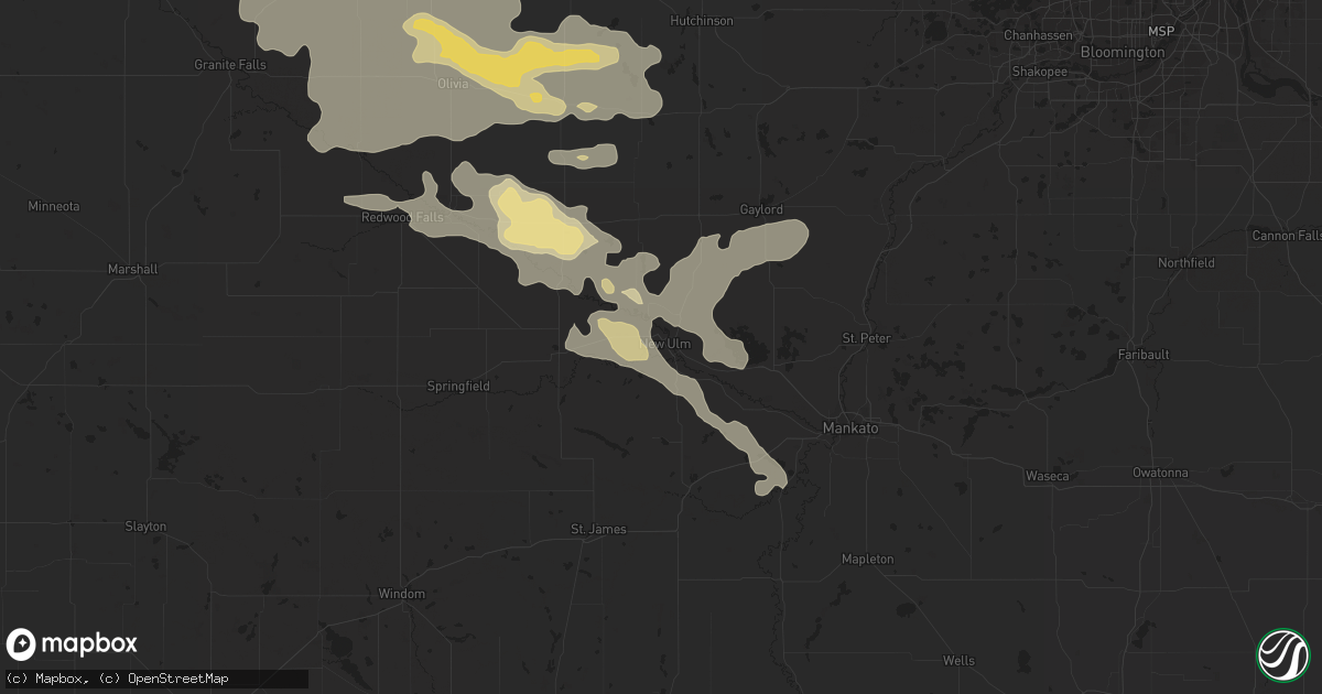 Hail map in New Ulm, MN on August 21, 2020