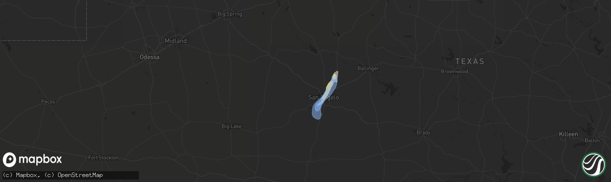 Hail map in San Angelo, TX on August 21, 2020