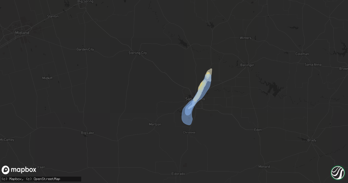 Hail map in San Angelo, TX on August 21, 2020