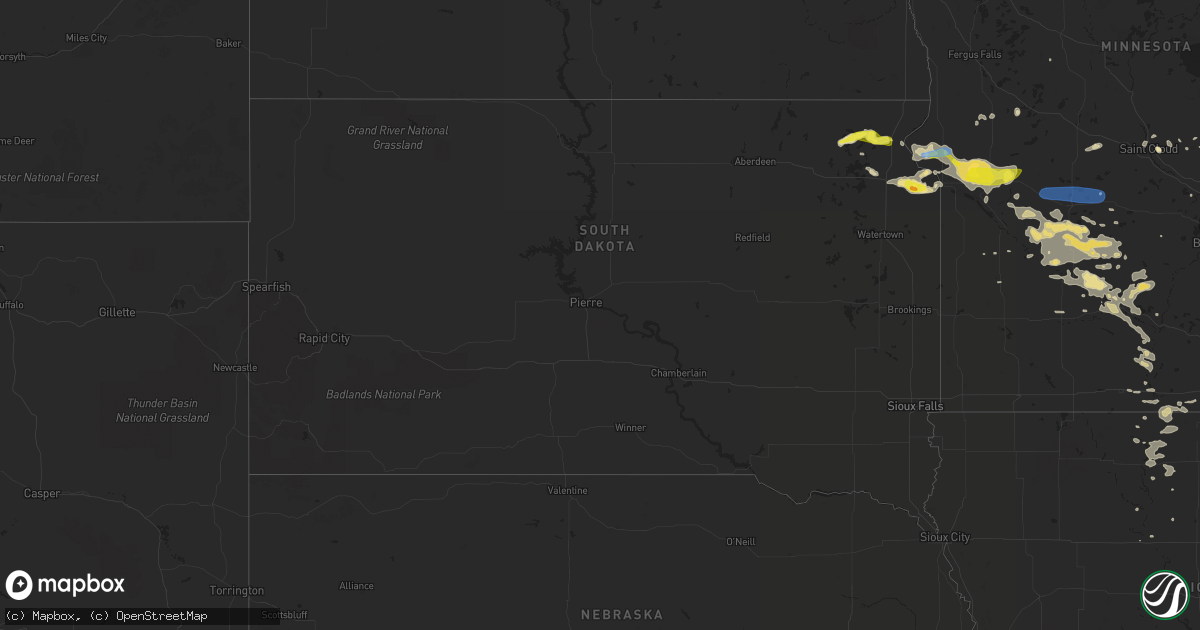 Hail map in South Dakota on August 21, 2020