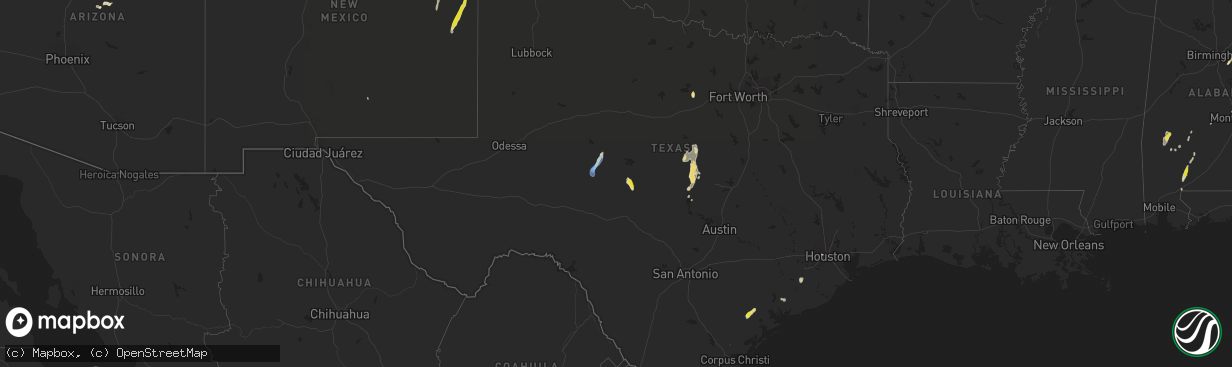 Hail map in Texas on August 21, 2020