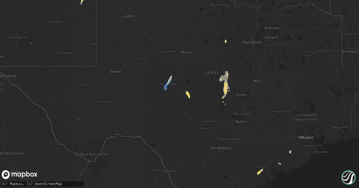 Hail map in Texas on August 21, 2020