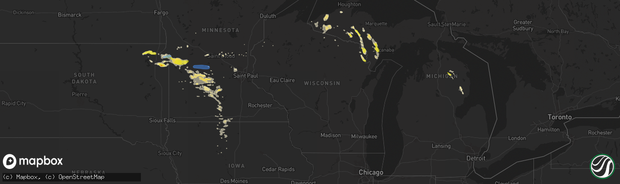 Hail map in Wisconsin on August 21, 2020