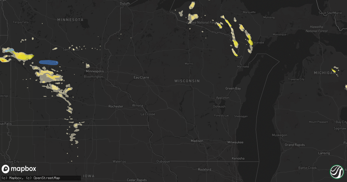 Hail map in Wisconsin on August 21, 2020