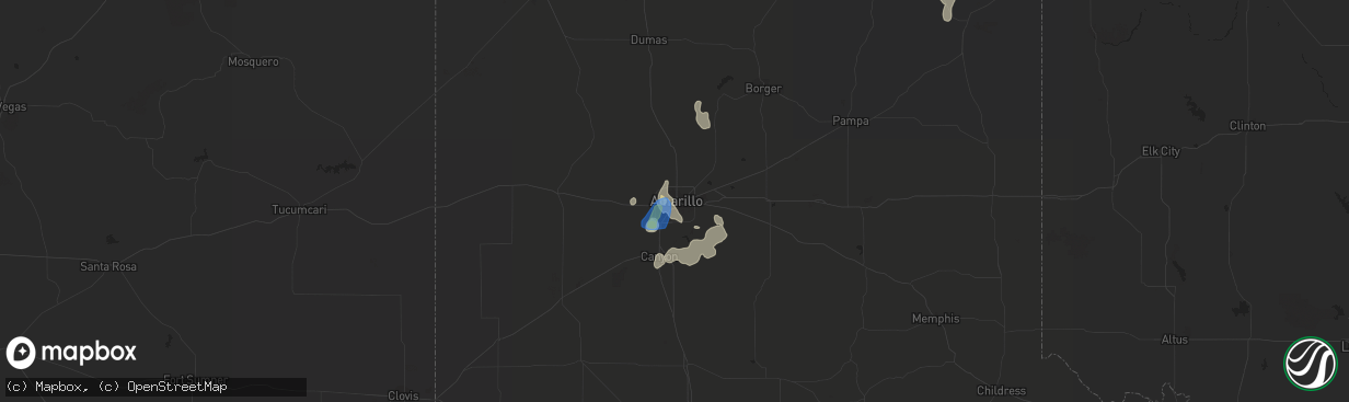 Hail map in Amarillo, TX on August 21, 2021