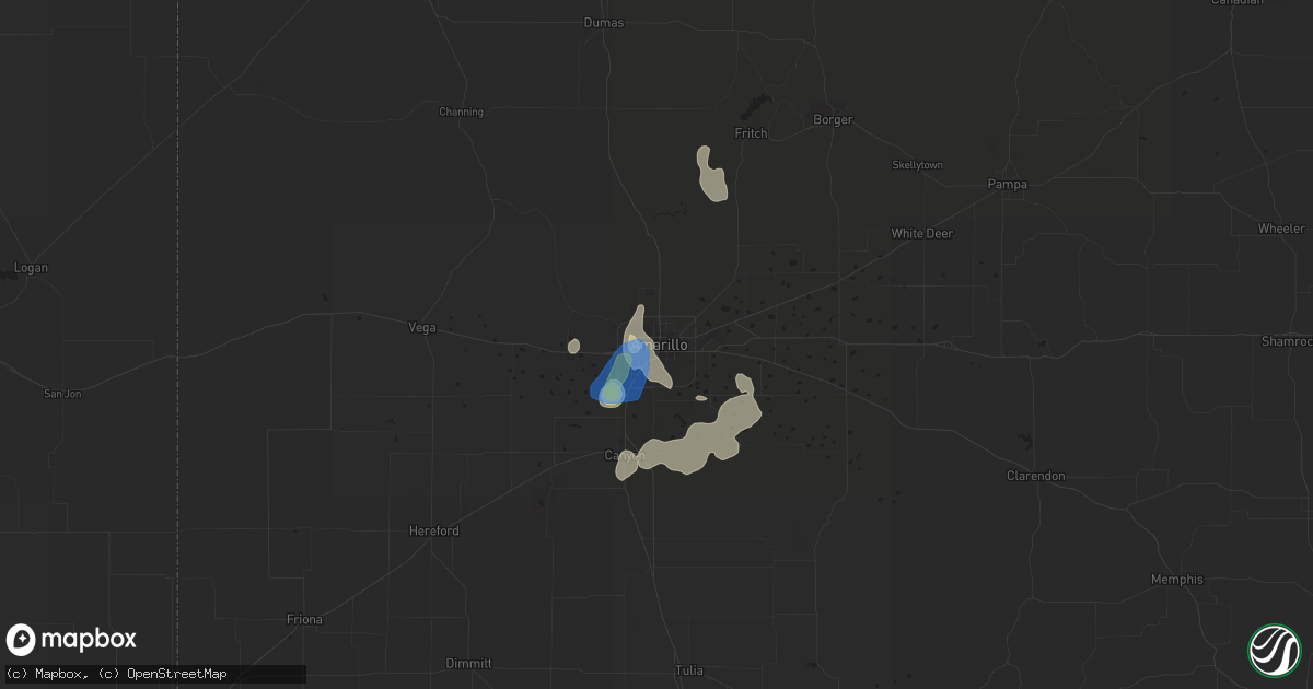 Hail map in Amarillo, TX on August 21, 2021