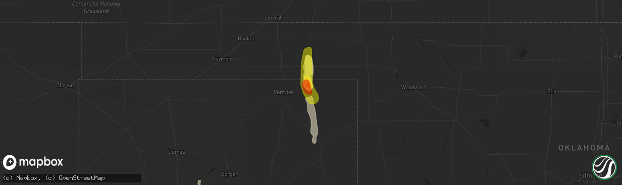 Hail map in Booker, TX on August 21, 2021