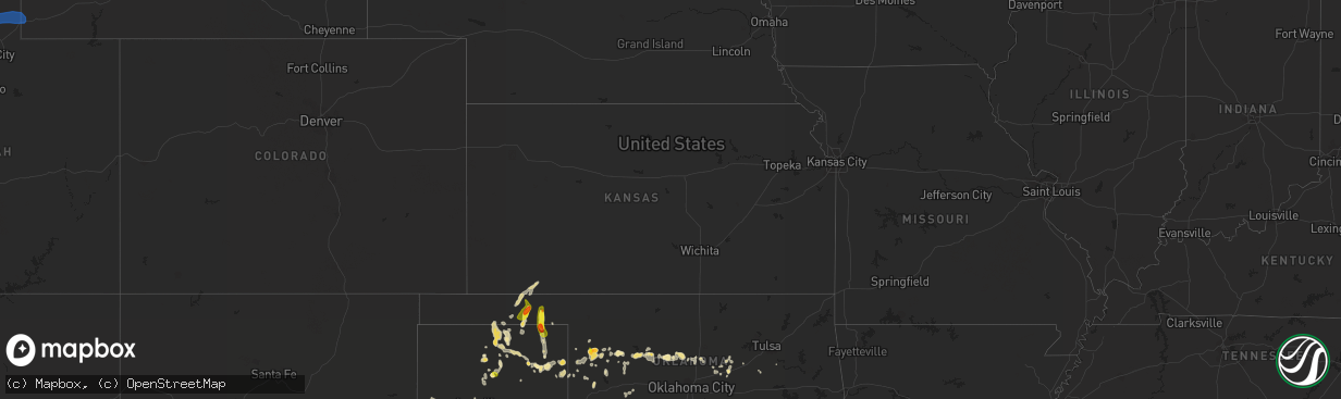 Hail map in Kansas on August 21, 2021