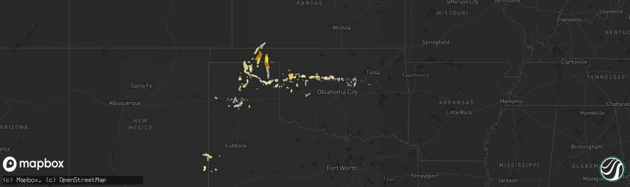 Hail map in Oklahoma on August 21, 2021