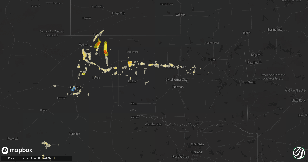 Hail map in Oklahoma on August 21, 2021