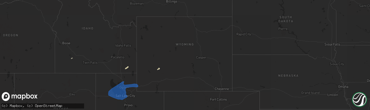 Hail map in Wyoming on August 21, 2021