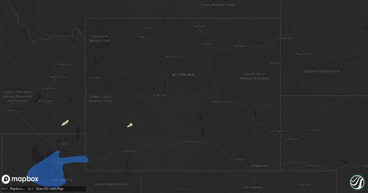 Hail map in Wyoming on August 21, 2021