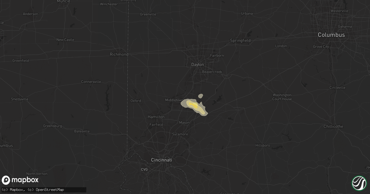 Hail map in Franklin, OH on August 21, 2022