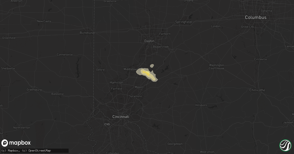 Hail map in Lebanon, OH on August 21, 2022