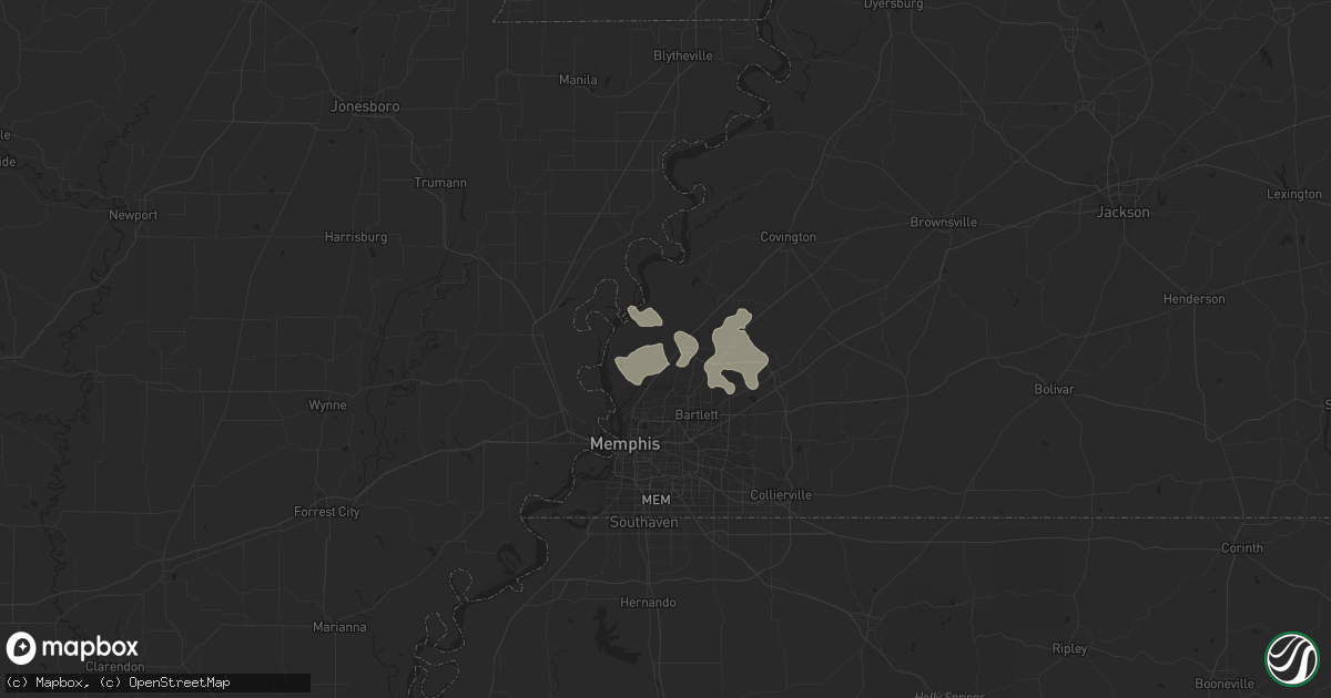 Hail map in Millington, TN on August 21, 2022
