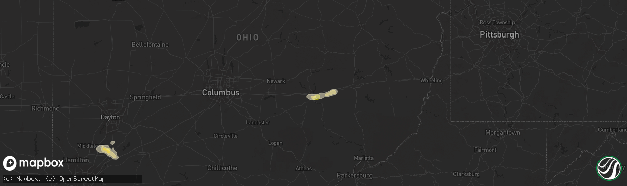 Hail map in Zanesville, OH on August 21, 2022