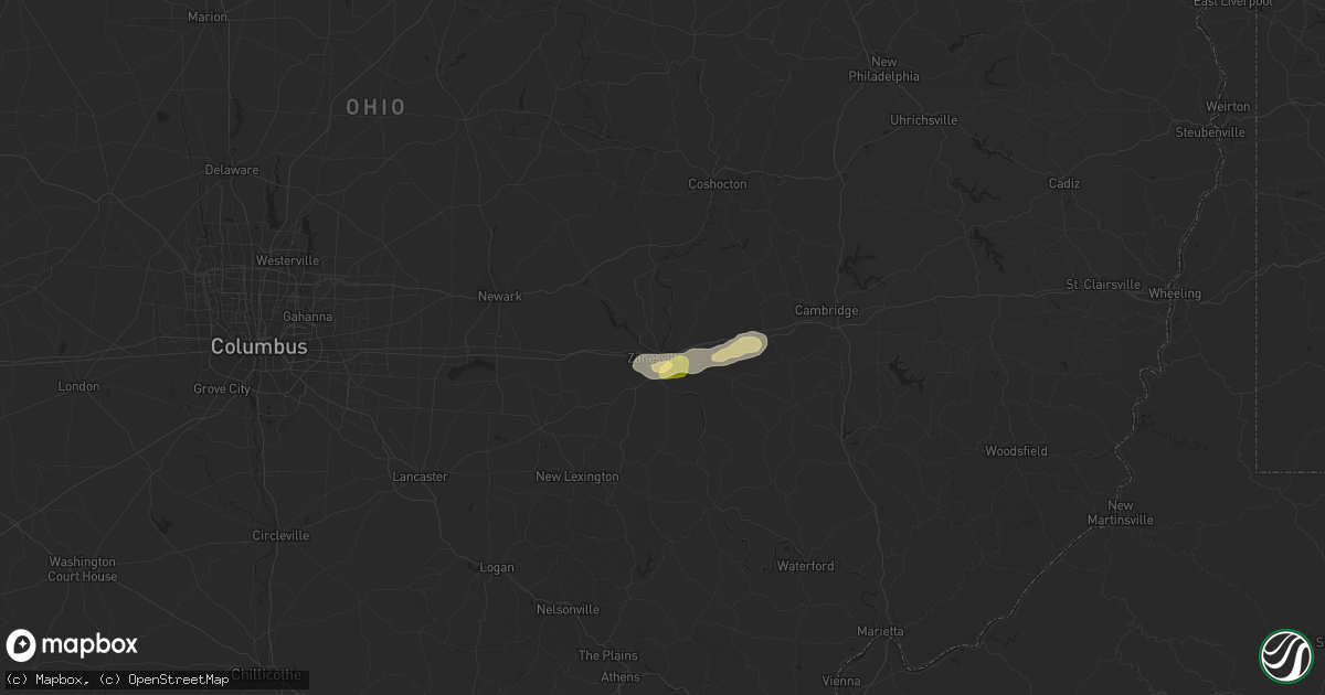 Hail map in Zanesville, OH on August 21, 2022