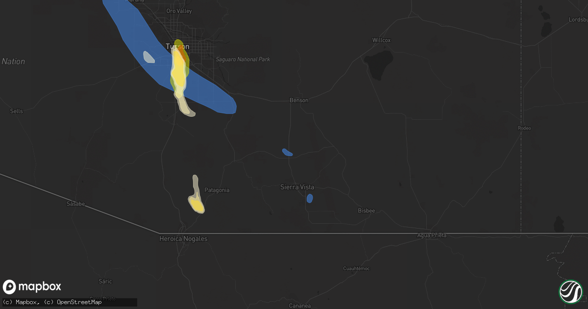 Hail map in Huachuca City, AZ on August 21, 2023