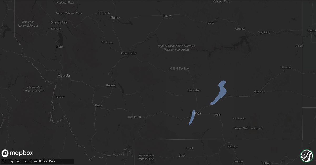 Hail map in Montana on August 21, 2023