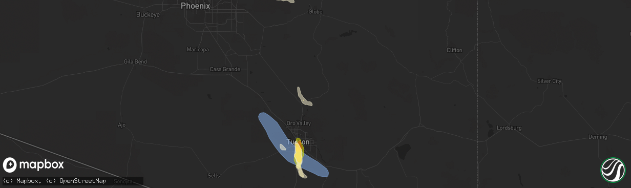 Hail map in Oracle, AZ on August 21, 2023