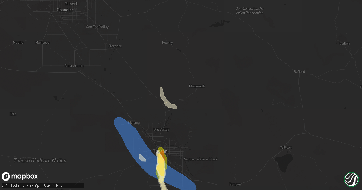 Hail map in Oracle, AZ on August 21, 2023