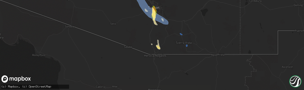 Hail map in Rio Rico, AZ on August 21, 2023