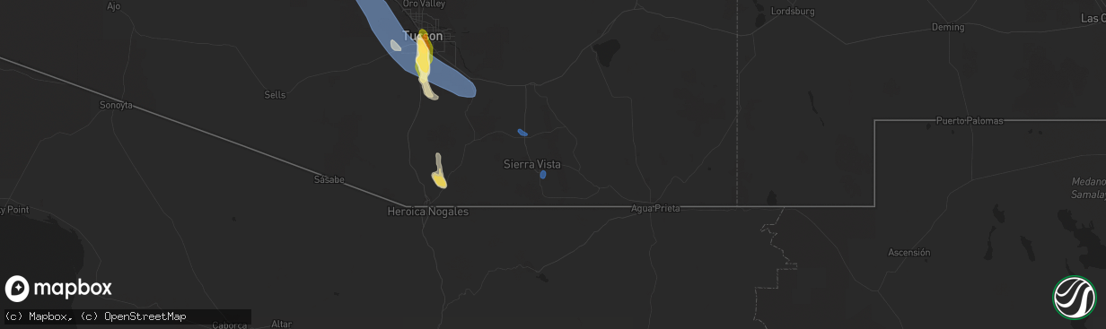 Hail map in Sierra Vista, AZ on August 21, 2023